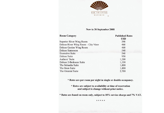マンダリン オリエンタル バンコクの直接ホテルへ予約した場合の宿泊費